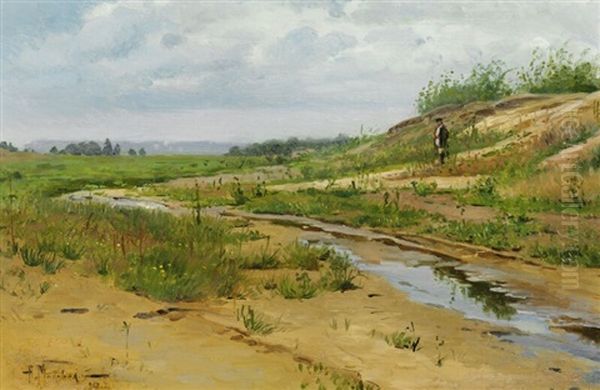 Russian Pastoral Landscape With A Stream Oil Painting by Alexandr Vladimirovich Makovsky