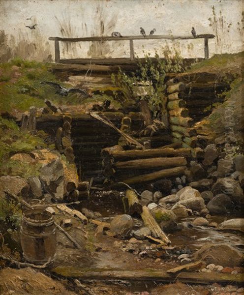 Old Dam Oil Painting by Alexandr Vladimirovich Makovsky