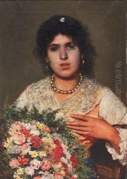 Young Woman With Flowers by Alexandr Vladimirovich Makovsky