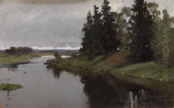 River Landscape by Alexandr Vladimirovich Makovsky