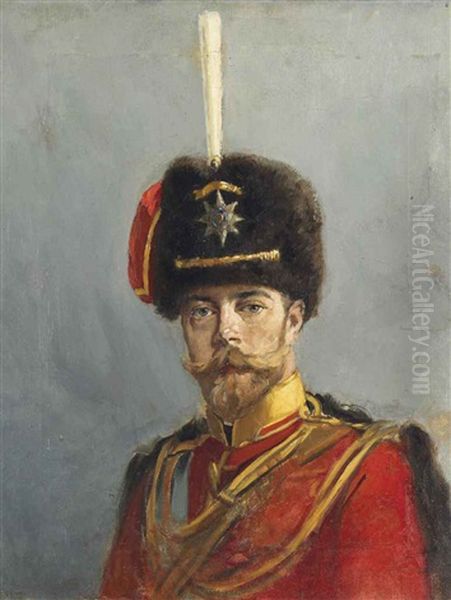 Portrait Of Emperor Nicholas Ii, Chief Of The Guard Hussar Regiment (study) Oil Painting by Alexandr Vladimirovich Makovsky