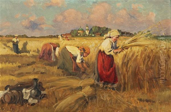 Harvesting Oil Painting by Alexandr Vladimirovich Makovsky