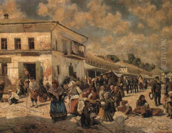 The Main Square Of The Village Oil Painting by Alexandr Vladimirovich Makovsky