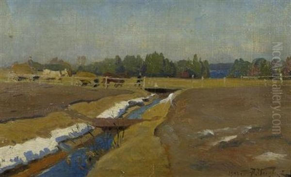 Landschaft Mit Kanal Oil Painting by Alexandr Vladimirovich Makovsky