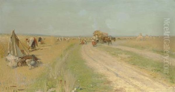 Haymaking Oil Painting by Alexandr Vladimirovich Makovsky