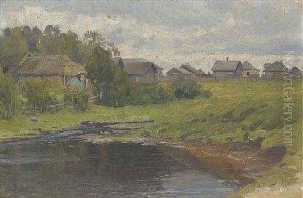 A Village Pond Oil Painting by Alexandr Vladimirovich Makovsky