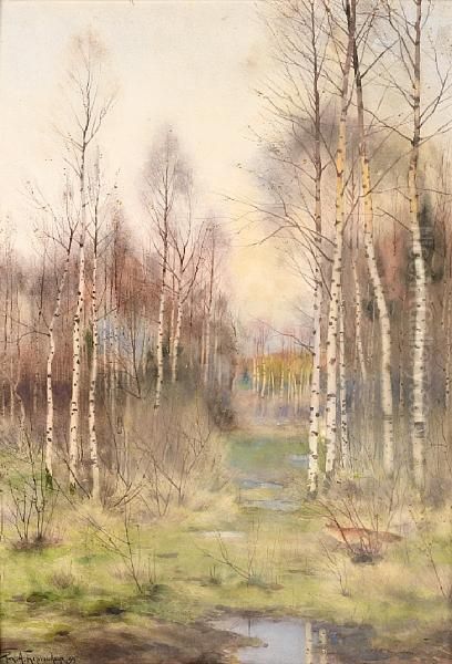 Wooded Landscape Oil Painting by Richard Alexandrovich Bergholz