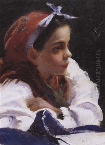 Portrait Of A Young Girl Oil Painting by Alexandr Vladimirovich Makovsky