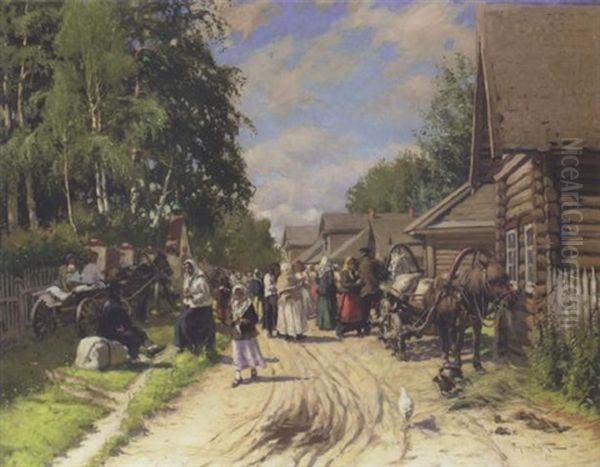 Russian Provincial Village Oil Painting by Alexandr Vladimirovich Makovsky