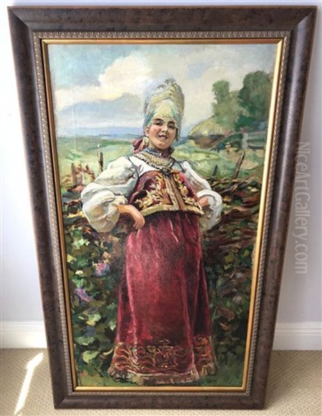 Russian Girl Oil Painting by Konstantin Egorovich Makovsky