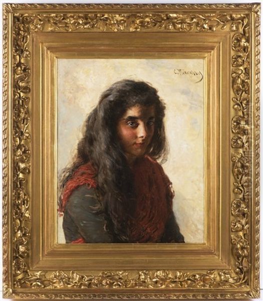 Portrait Of A Young Roman Girl Oil Painting by Konstantin Egorovich Makovsky