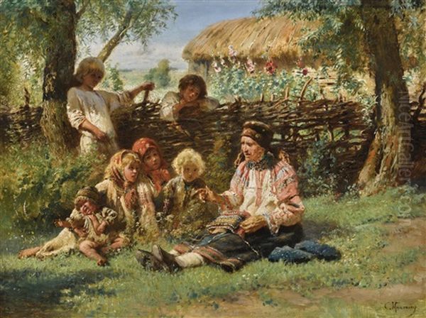 Village Children Oil Painting by Konstantin Egorovich Makovsky