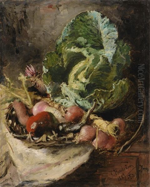 Still Life With Vegetables Oil Painting by Konstantin Egorovich Makovsky