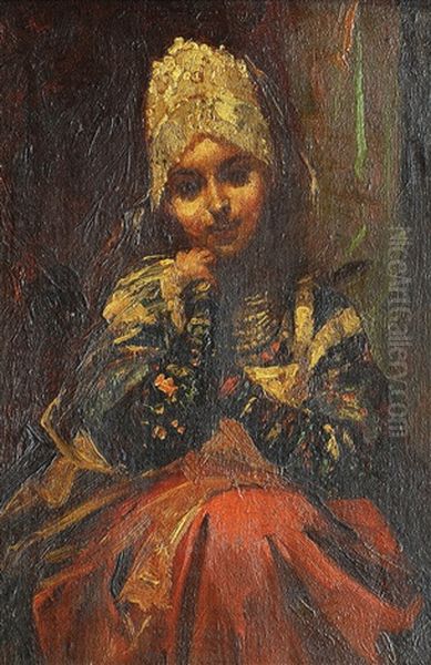 Jeune Fille En Habit Traditionnel Russe Oil Painting by Konstantin Egorovich Makovsky