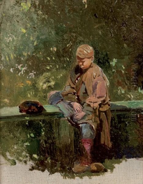 Jeune Enfant Au Jardin Oil Painting by Konstantin Egorovich Makovsky