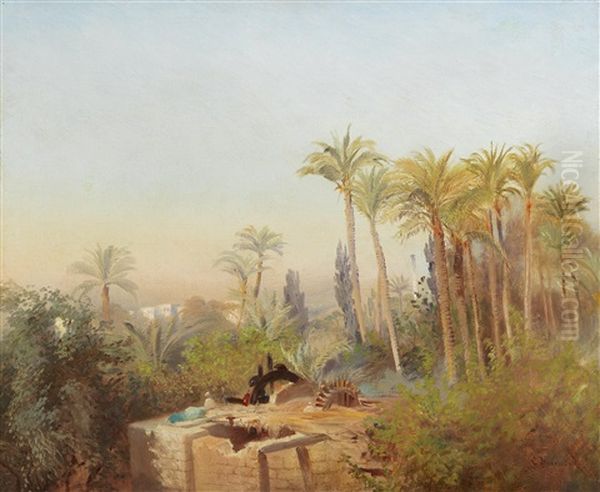 Egyptian Oasis Oil Painting by Konstantin Egorovich Makovsky