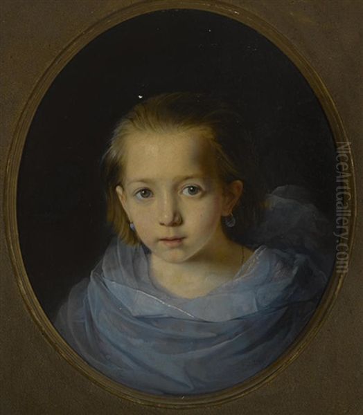 Portrait Of A Young Girl In Blue Oil Painting by Konstantin Egorovich Makovsky