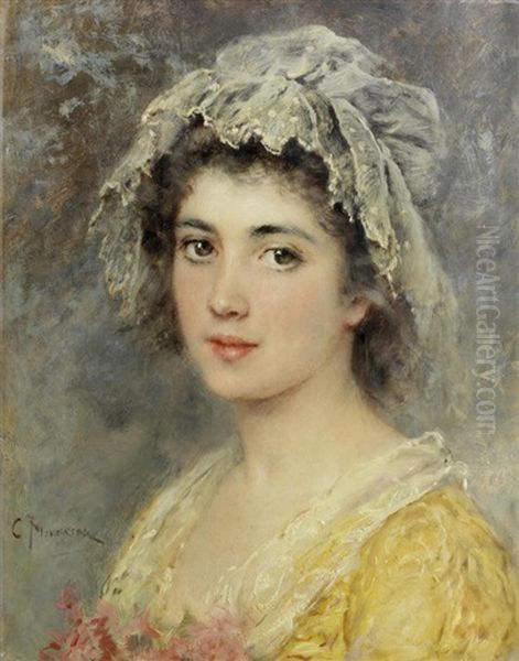 Portrait Of A Young Lady Oil Painting by Konstantin Egorovich Makovsky