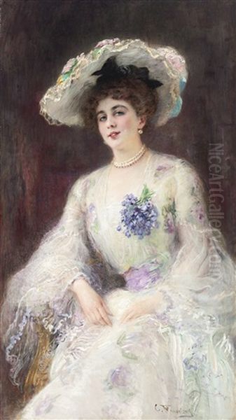 Portrait Of A Lady Oil Painting by Konstantin Egorovich Makovsky