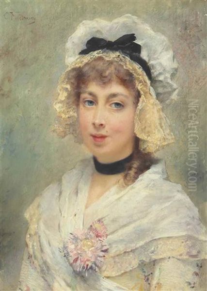 Portrait Of A Young Woman Oil Painting by Konstantin Egorovich Makovsky