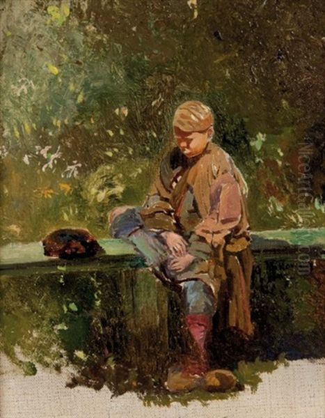 Jeune Enfant Au Jardin Oil Painting by Konstantin Egorovich Makovsky