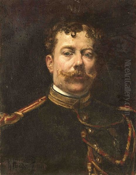 Portrait Eines Russischen Offiziers Oil Painting by Konstantin Egorovich Makovsky