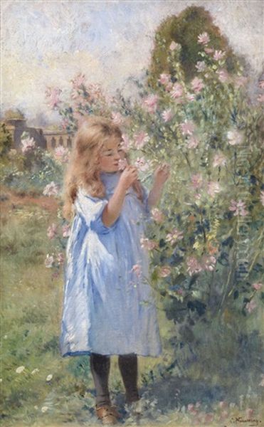 Portrait Of The Artist's Daughter Olga In The Garden Oil Painting by Konstantin Egorovich Makovsky