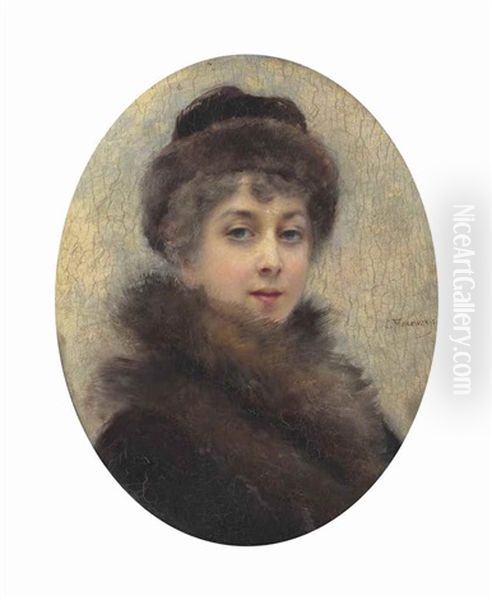 Portrait Of Maria Matavtina (1869-1919), The Artist's Third Wife Oil Painting by Konstantin Egorovich Makovsky