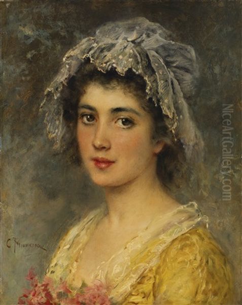 Portrait Of A Young Lady Oil Painting by Konstantin Egorovich Makovsky