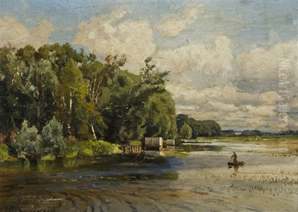 River Landscape Oil Painting by Konstantin Egorovich Makovsky