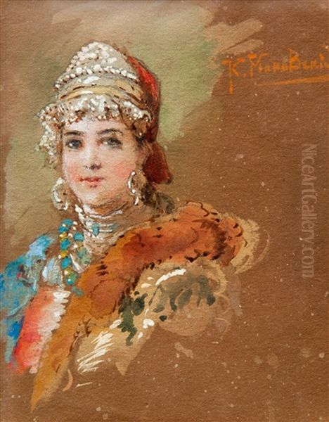 Sketch For A Postcard Oil Painting by Konstantin Egorovich Makovsky