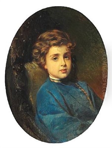 Portrait Of A Boy In A Blue Russian Shirt by Konstantin Egorovich Makovsky