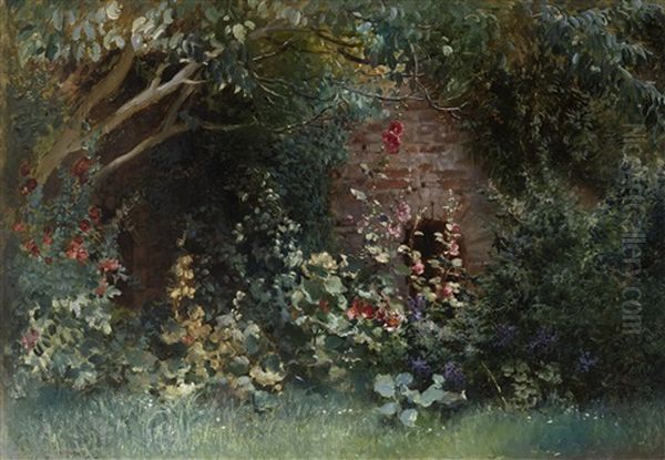 Garden In Bloom Oil Painting by Konstantin Egorovich Makovsky