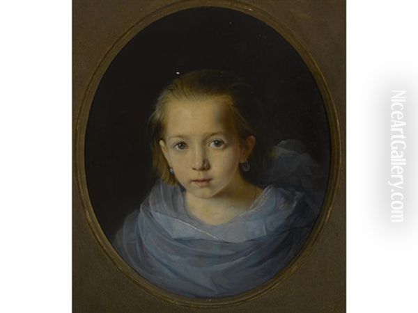 Portrait Of A Young Girl In Blue Oil Painting by Konstantin Egorovich Makovsky