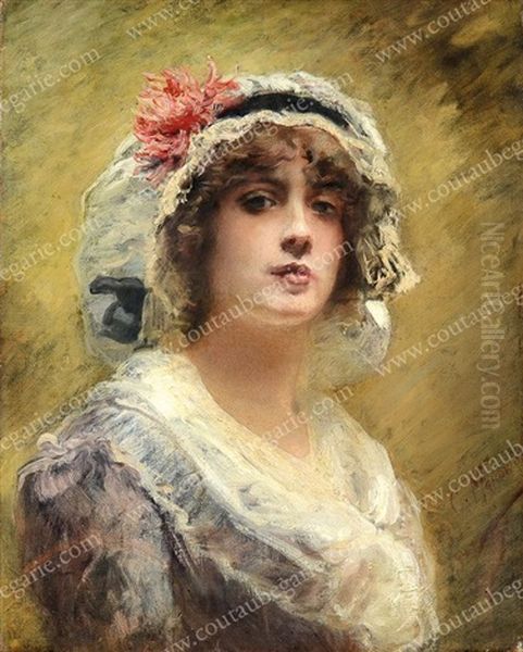 Portrait De Femme Aux Chrysanthemes Rouge Oil Painting by Konstantin Egorovich Makovsky