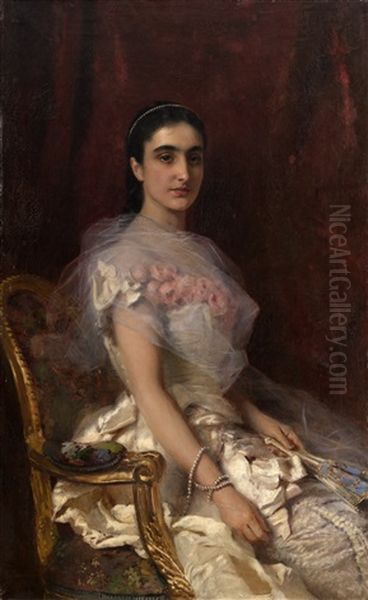 Portrait Of A Seated Lady Oil Painting by Konstantin Egorovich Makovsky