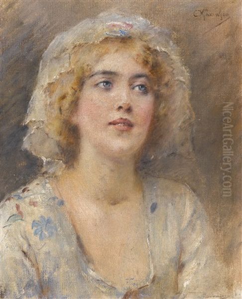 Portrait Of A Girl by Konstantin Egorovich Makovsky