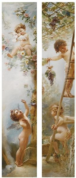 Cupids-gardeners (2 Works) Oil Painting by Konstantin Egorovich Makovsky