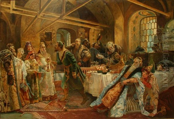 Kissing The Rite Oil Painting by Konstantin Egorovich Makovsky