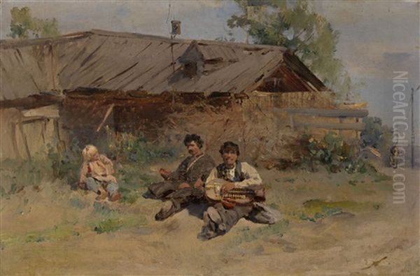 Bandura Players Oil Painting by Konstantin Egorovich Makovsky