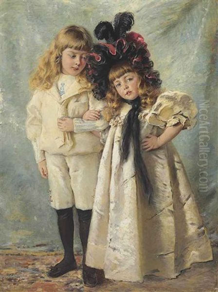 Portrait Of The Artist's Children: Konstantin And Olga Oil Painting by Konstantin Egorovich Makovsky