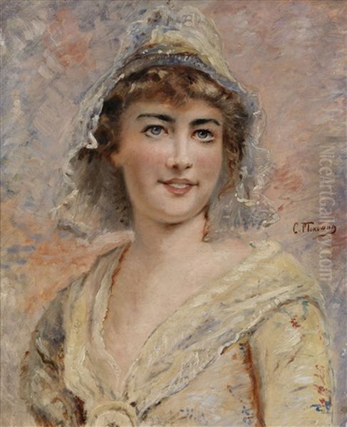 Portrait Of A Young Lady Oil Painting by Konstantin Egorovich Makovsky