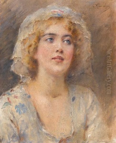 Portrait Of A Girl Oil Painting by Konstantin Egorovich Makovsky