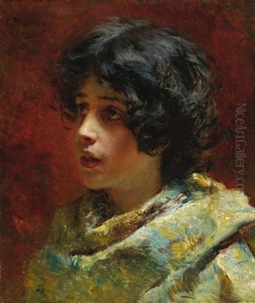 Portrait Of A Young Girl by Konstantin Egorovich Makovsky