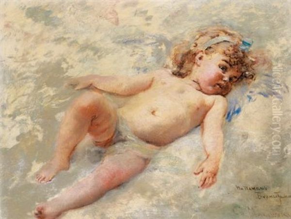 Cherub Oil Painting by Konstantin Egorovich Makovsky