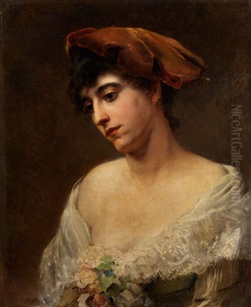 Portrait Einer Jungen Dame Oil Painting by Konstantin Egorovich Makovsky