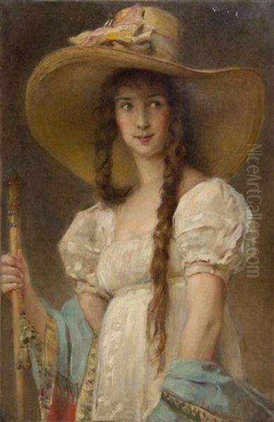 Woman In White With Hat (madame Marina Flamant) by Konstantin Egorovich Makovsky