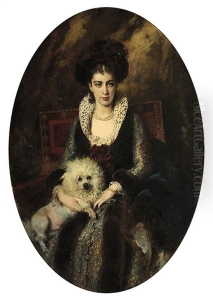 Portrait Of The Artist's Wife, Maria Alekseevna Makovskaya (nee Matavtina) Oil Painting by Konstantin Egorovich Makovsky