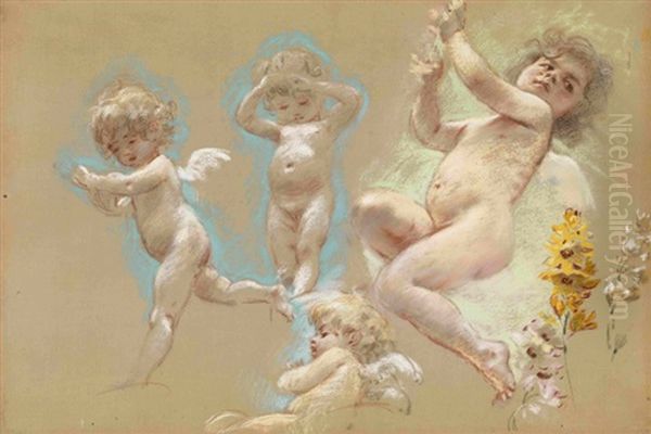 Putti From The Interior Decor Of The Baron Von Dervis Mansion Oil Painting by Konstantin Egorovich Makovsky