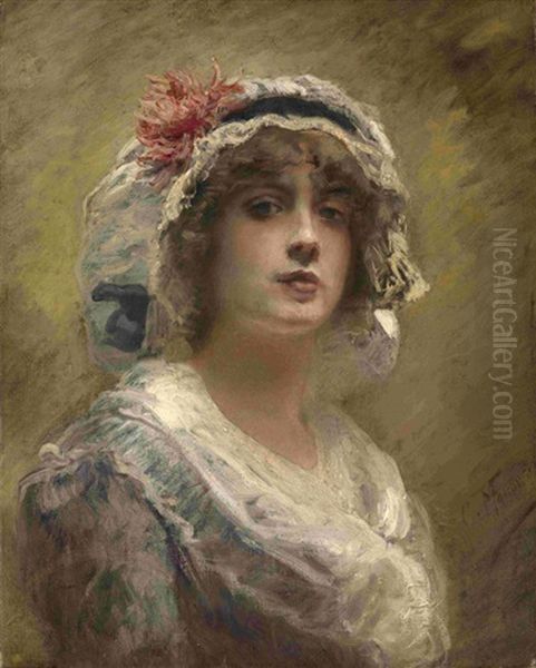 Portrait Of A Girl With A Red Chrysanthemum Oil Painting by Konstantin Egorovich Makovsky